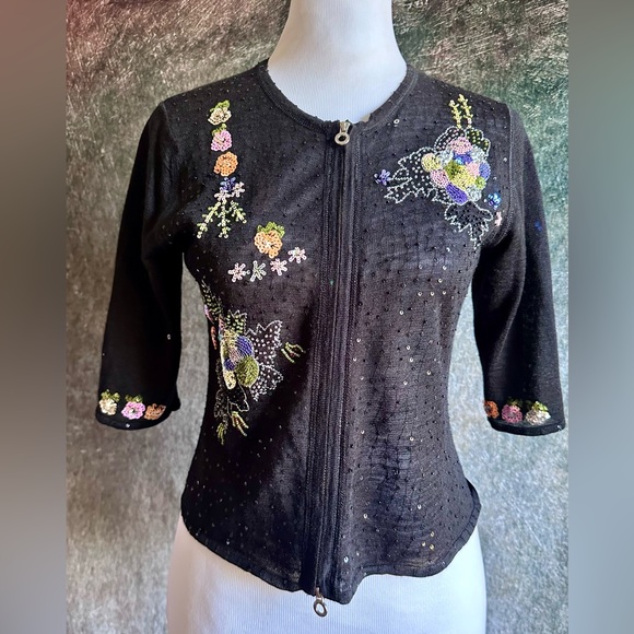 Sequined Embroidered Cottagecore Boho Sweater - Picture 3 of 5